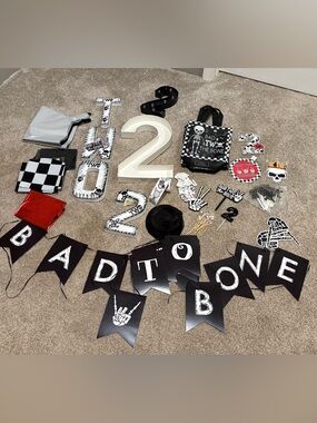 Black & White 'Bad Two to the Bone' Birthday Party Decorating Kit